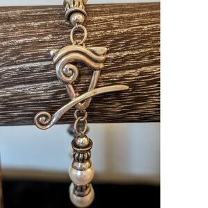 925 Sterling Silver Bead Fancy Toggle Clasp Faux Pearl 7.5" Bracelet